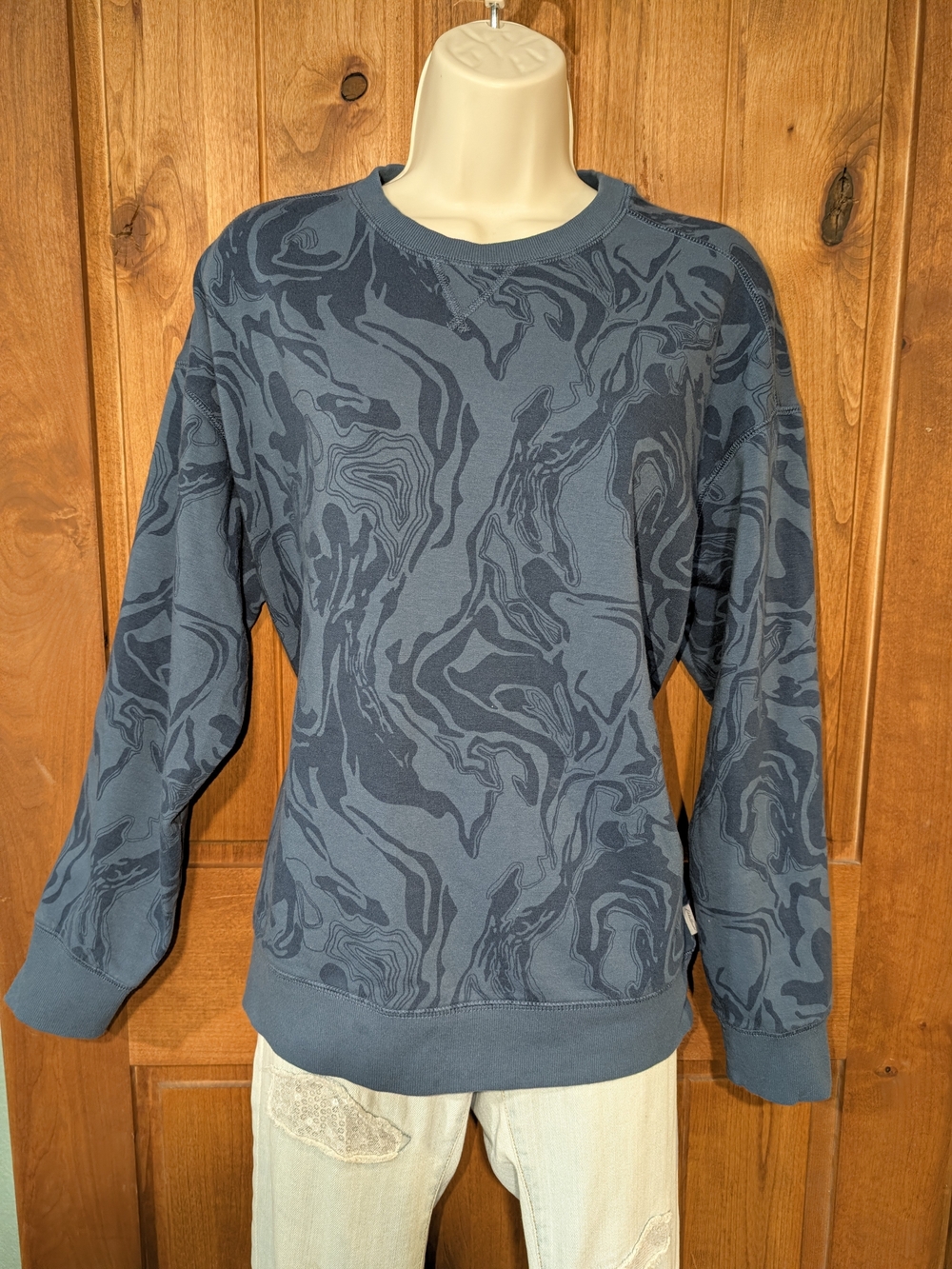Eddie Bauer Navy Blue Patterned Crewneck Sweatshirt